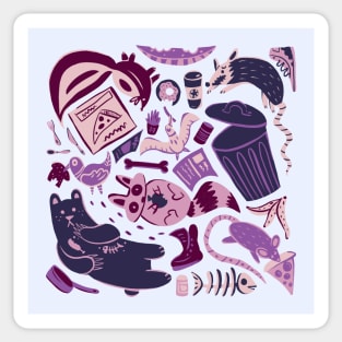 Garbage Animals Eating Junk Food Pattern Sticker